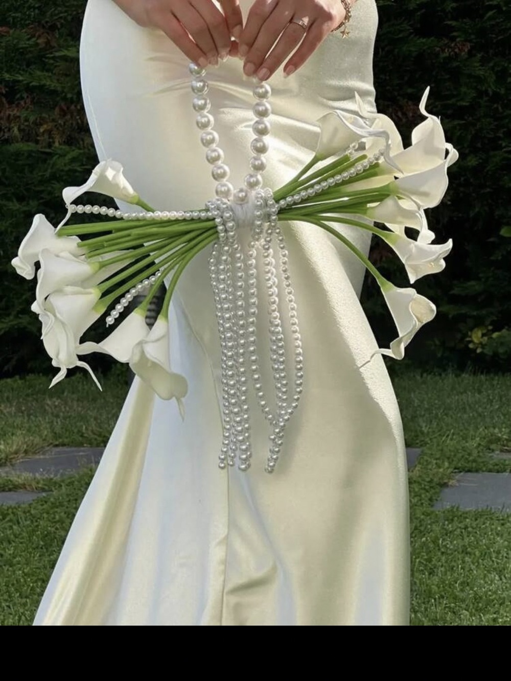 Pearl Handle White Calla Lily Bridal Bouquet
